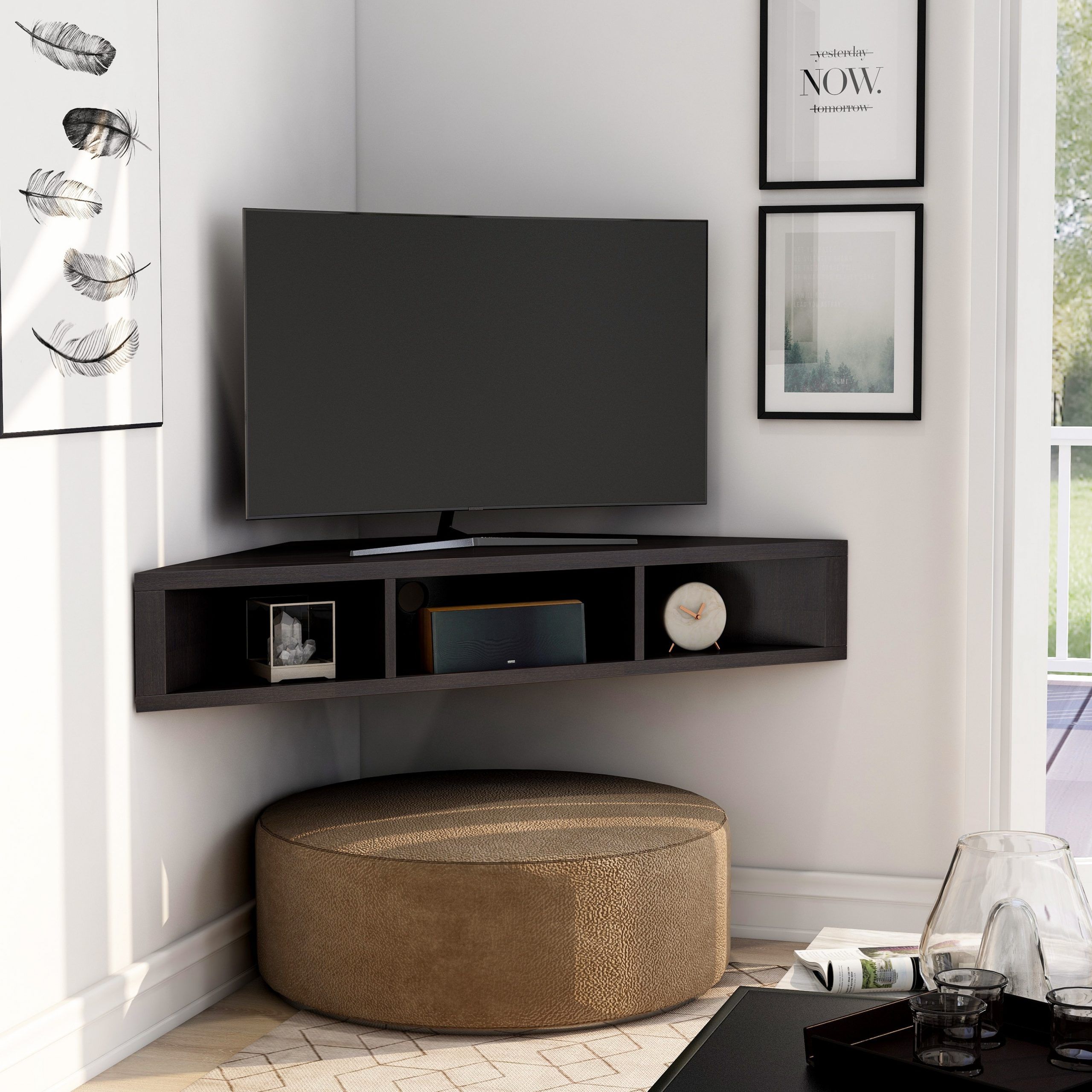 Floating Corner Tv Shelf White – Canvas Home With Freya Corner Tv Stands (View 2 of 15)