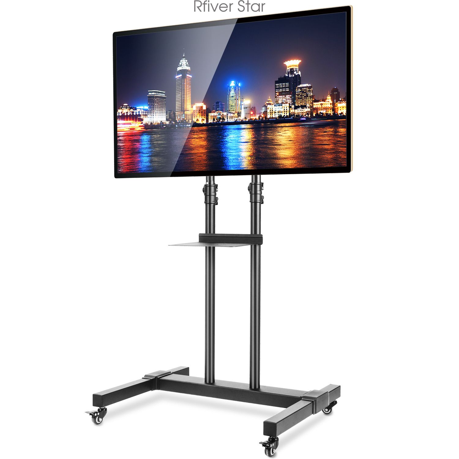 Floor Tv Stand Rolling Cart With Mount And Lockable Caster For Mobile Tv Stands With Lockable Wheels For Corner (View 1 of 15)