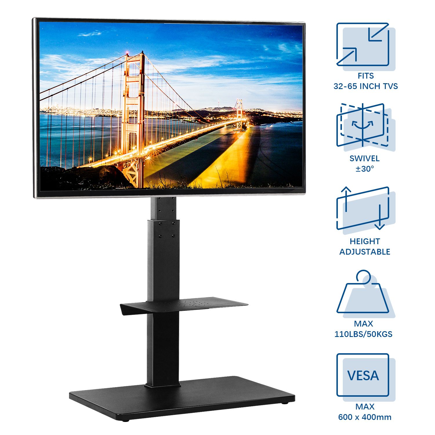 Floor Tv Stand With Swivel Mount And Height Adjustable For Throughout Rfiver Universal Floor Tv Stands Base Swivel Mount With Height Adjustable Cable Management (View 4 of 15)