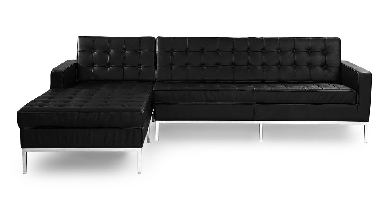 Florence Knoll Style Sofa Sectional Left, Black 100% For Florence Mid Century Modern Velvet Left Sectional Sofas (View 11 of 15)