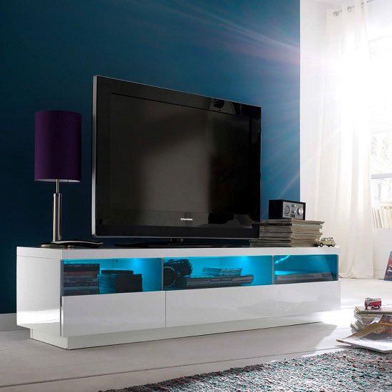 Floyd Tv Stand In White High Gloss With 3 Drawers And Led Pertaining To 57'' Led Tv Stands Cabinet (Photo 15 of 15)