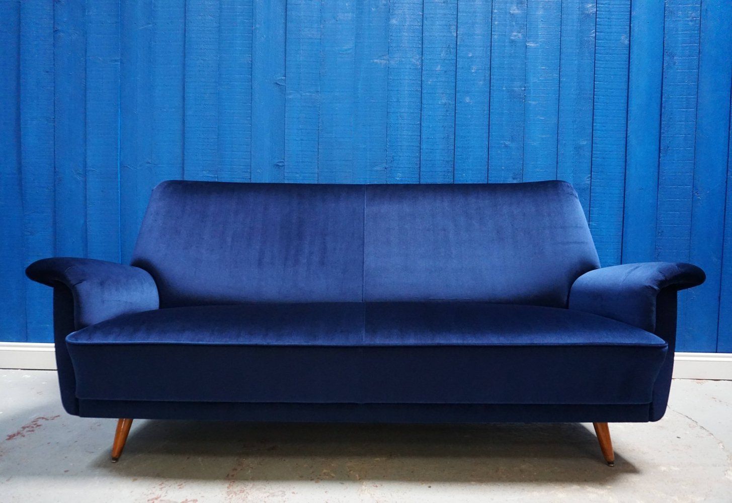 For Sale: Mid Century Danish Sofa In Luxury Navy Blue Throughout Dove Mid Century Sectional Sofas Dark Blue (Photo 10 of 15)