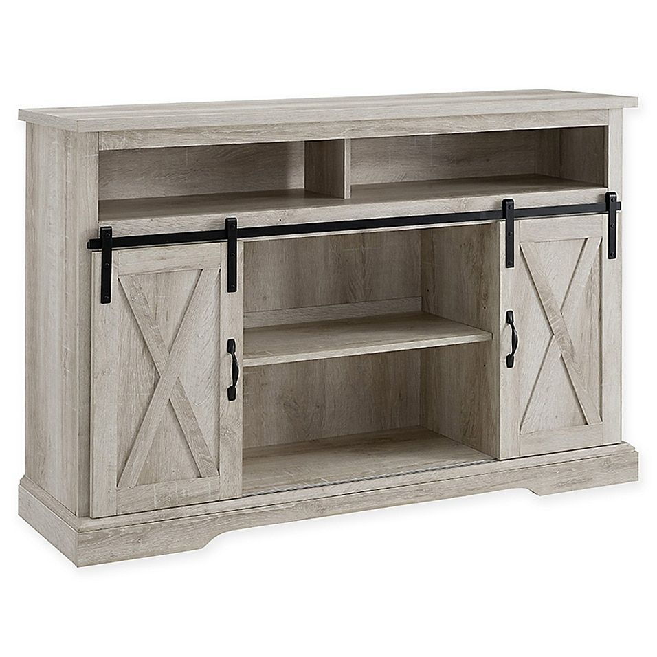 Forest Gate Farmhouse 52" Tv Stand In White Oak In 2021 For Woven Paths Barn Door Tv Stands In Multiple Finishes (View 9 of 15)