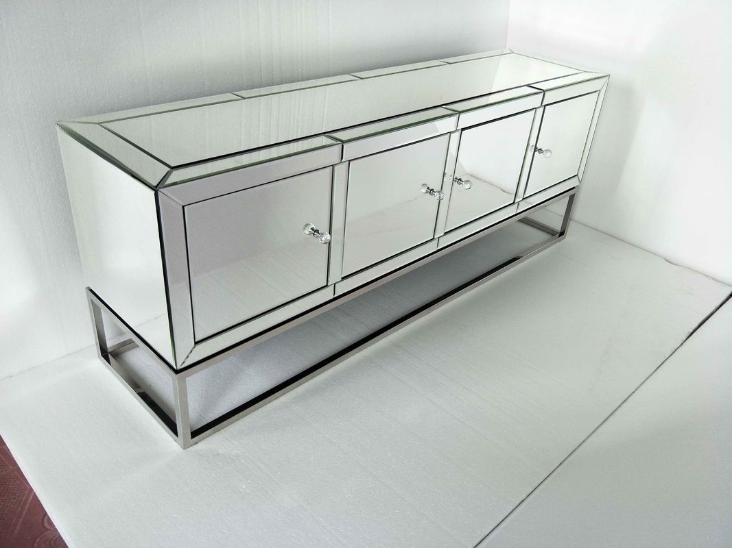 Four Doors Mirrored Tv Stand , Stainless Steel Mirrored Inside Loren Mirrored Wide Tv Unit Stands (Photo 14 of 15)