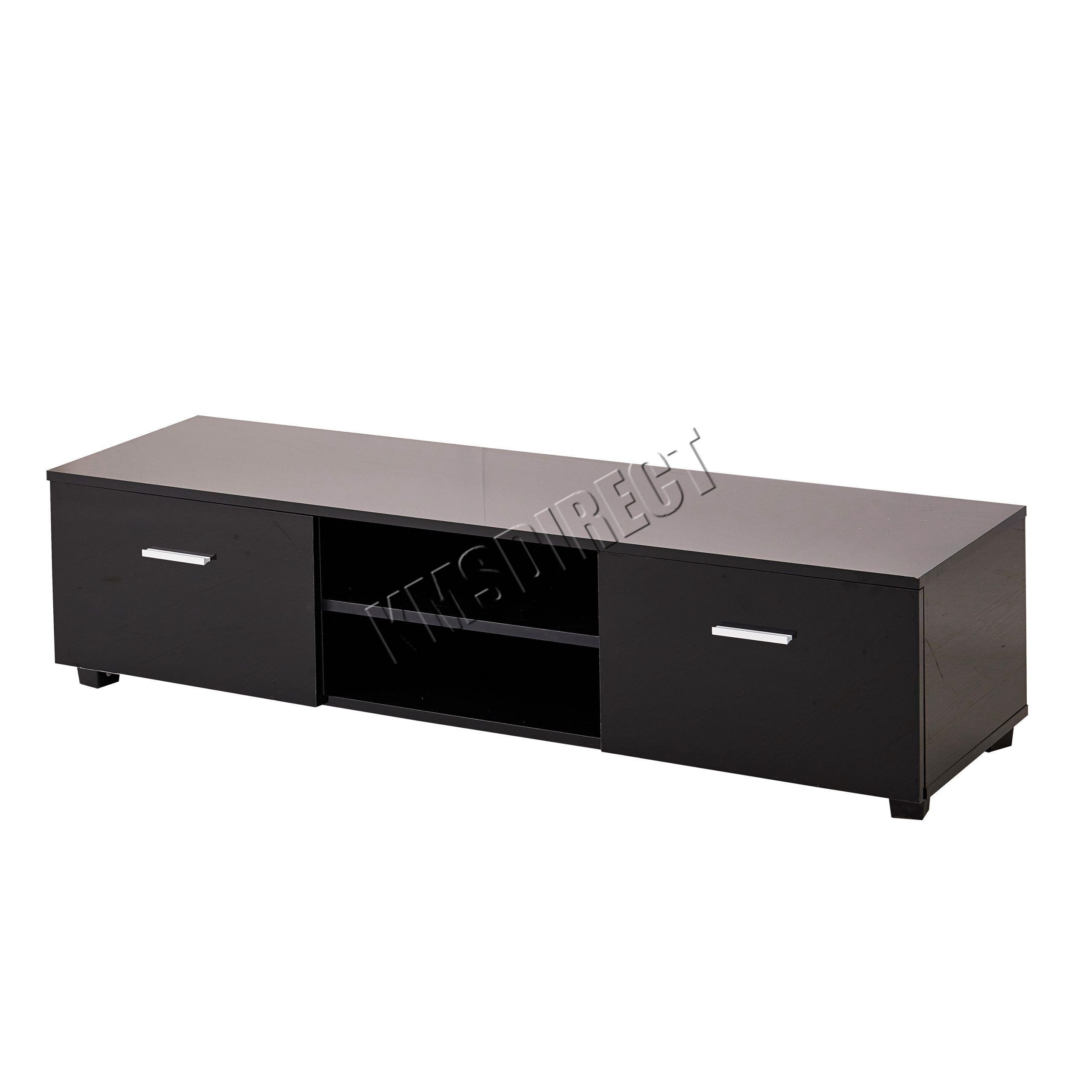 Foxhunter High Gloss Mdf Tv Cabinet Unit Stand Black Home Pertaining To Long Black Gloss Tv Unit (View 15 of 15)