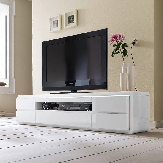 Frame Lcd Tv Stand In White High Gloss With 5 Drawers And Within Cream Gloss Tv Stands (View 3 of 15)
