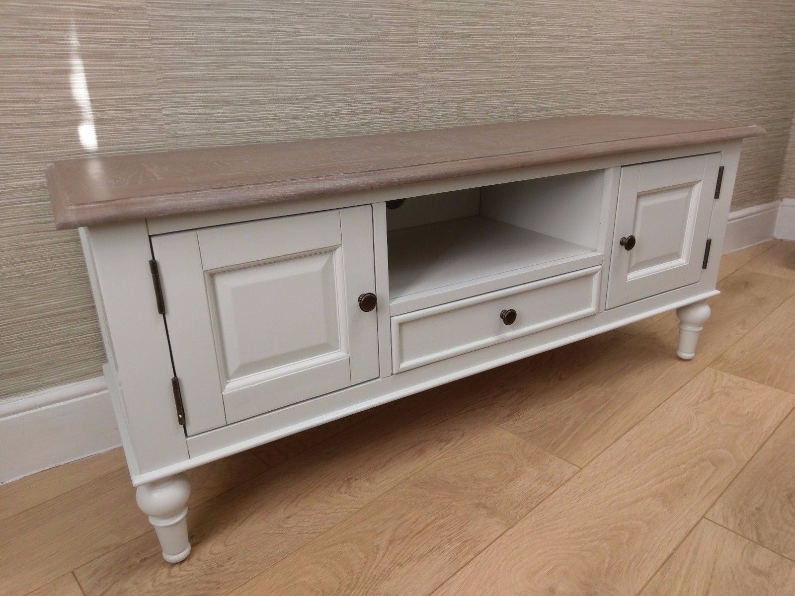 French Country White Large Tv Unit Cabinet / Stand 125cm Pertaining To Country Tv Stands (Photo 10 of 15)