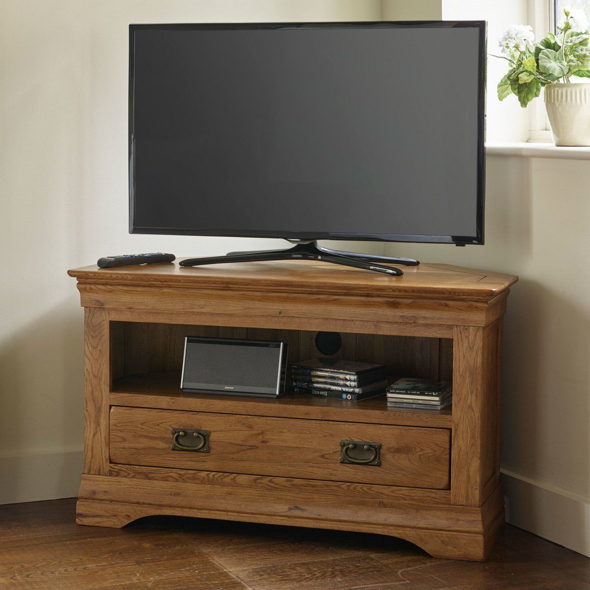 French Farmhouse Corner Tv Unit | Solid Oak | Oak Intended For Avalene Rustic Farmhouse Corner Tv Stands (View 5 of 15)