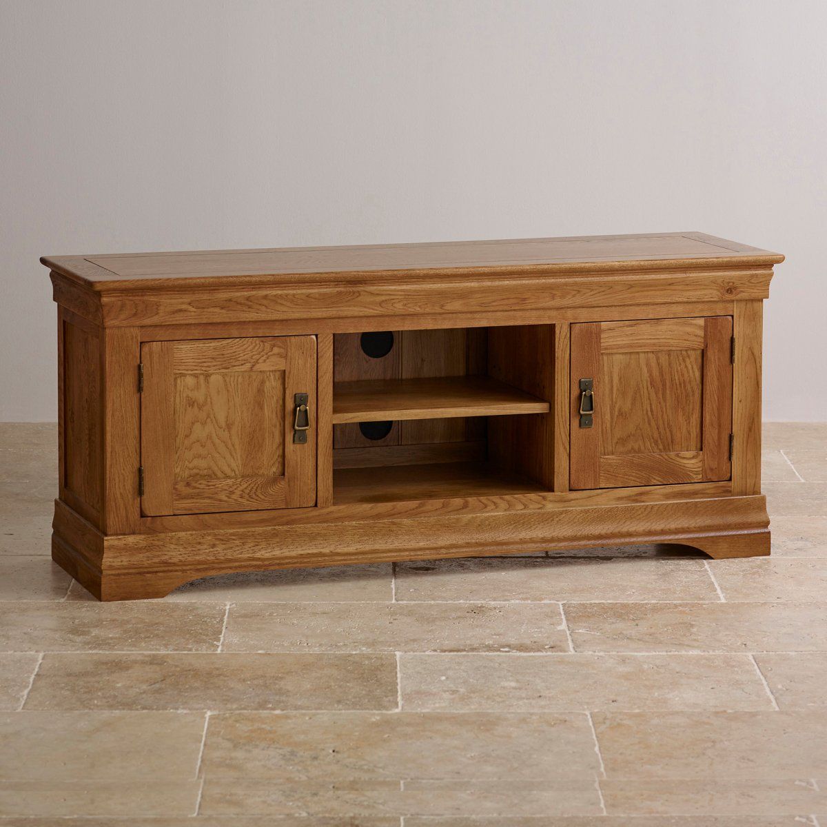 French Farmhouse Tv Cabinet In Solid Oak | Oak Furniture Land For Large Oak Tv Cabinets (View 9 of 15)