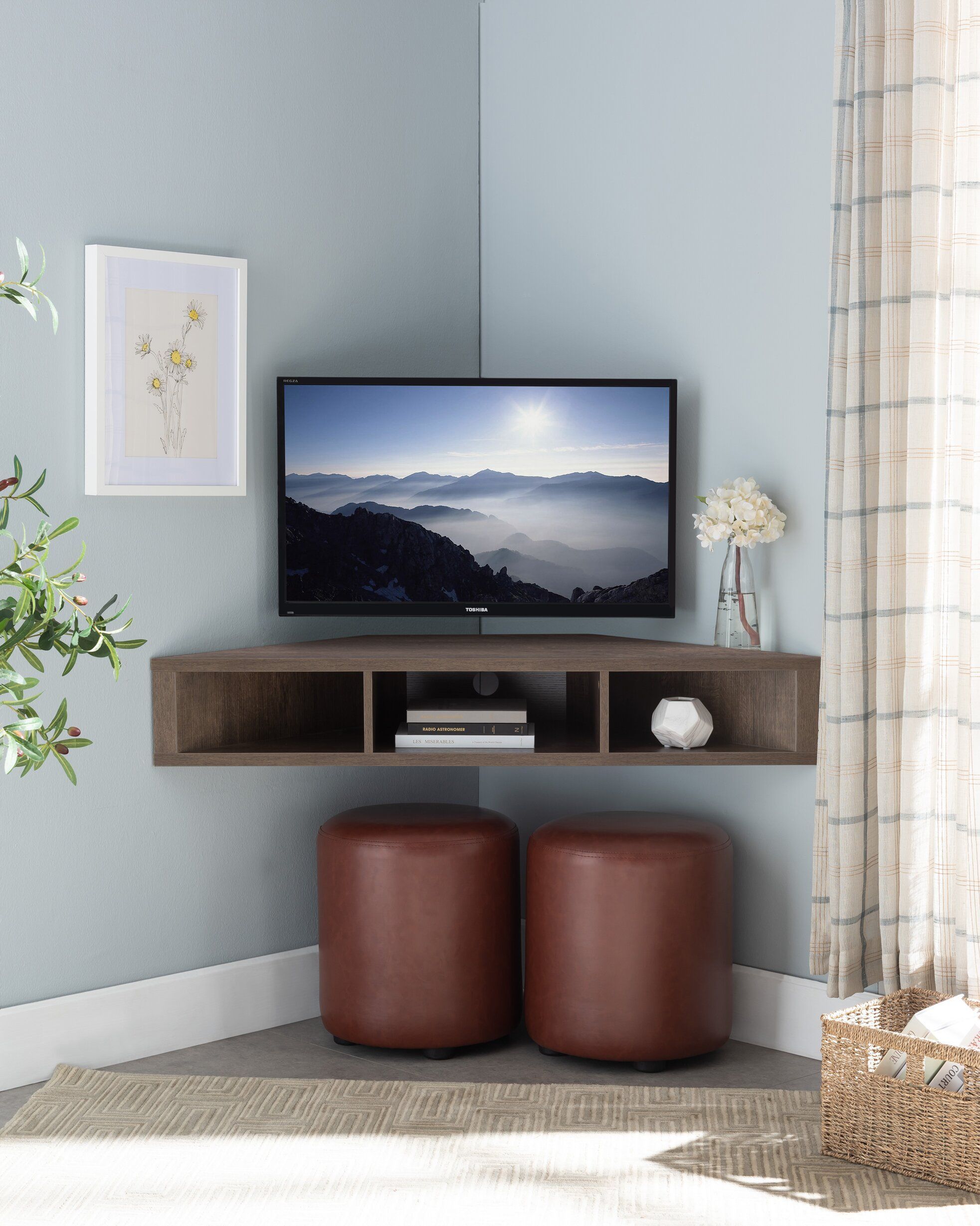 French Floating Corner Tv Stand For Tvs Up To 50" In 2020 Within Shelves For Tvs On The Wall (View 4 of 15)