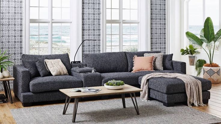Frontier 3 Seater Fabric Sofa With Console | Fabric Sofa Intended For Harmon Roll Arm Sectional Sofas (View 14 of 15)