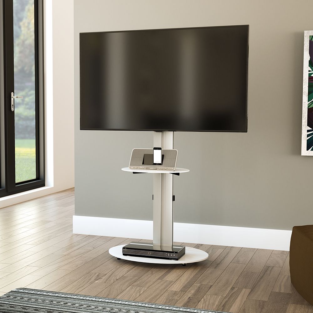 Fsl600ensw: Eno Oval Pedestal Tv Stand – Silver Column With Regard To Oval White Tv Stand (Photo 1 of 15)