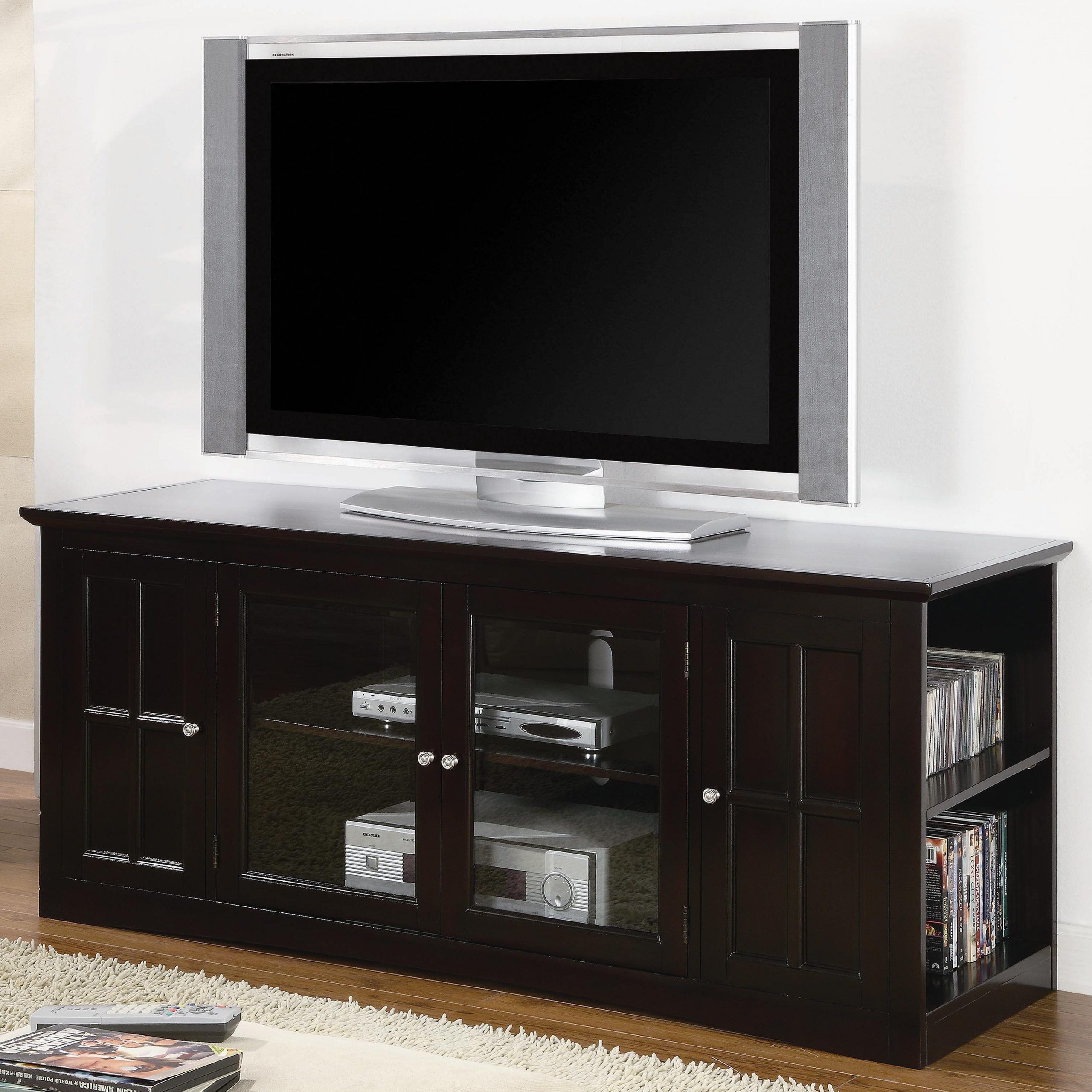 Fullerton Transitional Media Console With Glass Doors Pertaining To Tv Media Furniture (Photo 1 of 15)