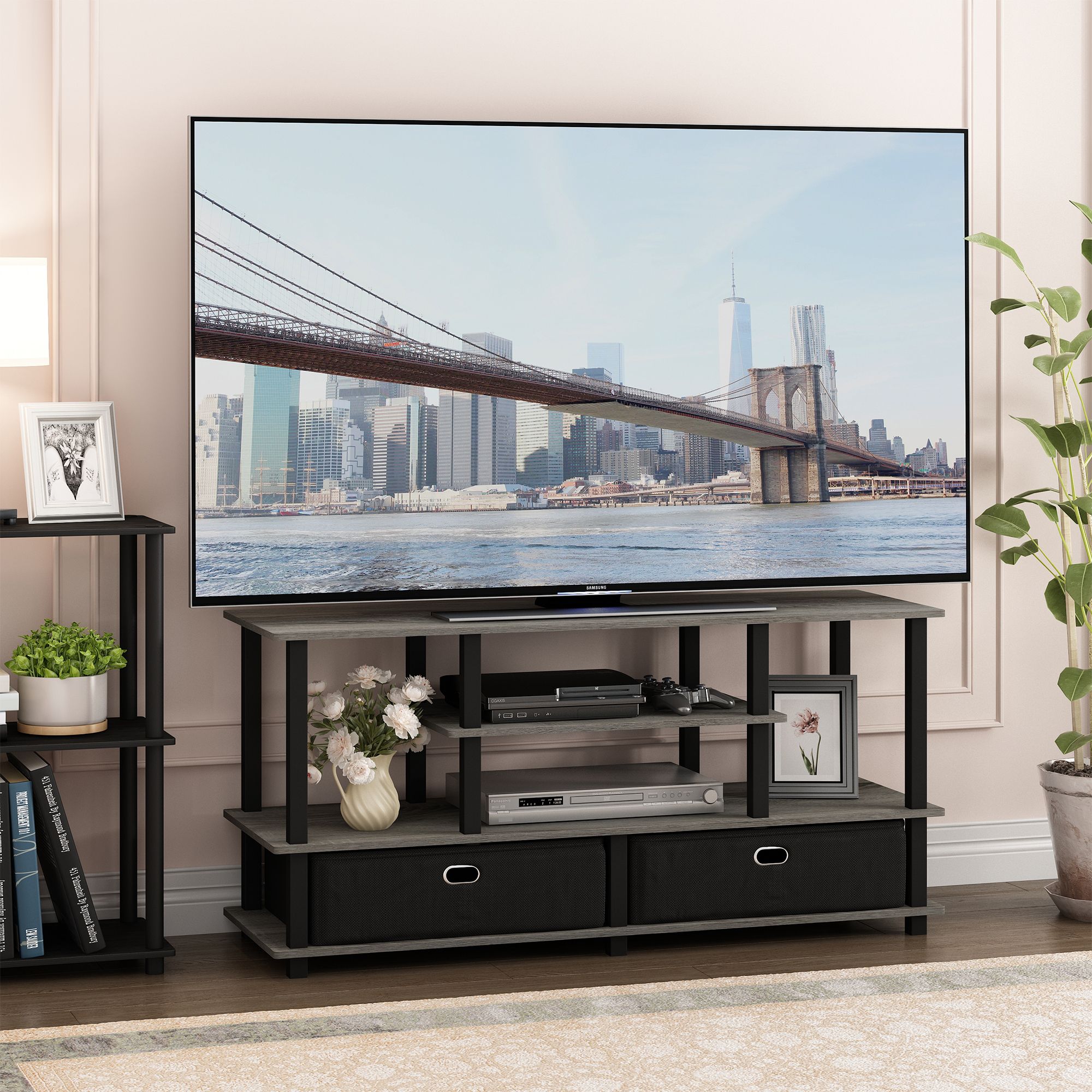 Furinno Jaya Large Tv Stand For Up To 55 Inch Tv With For Large Oak Tv Stands (View 3 of 15)