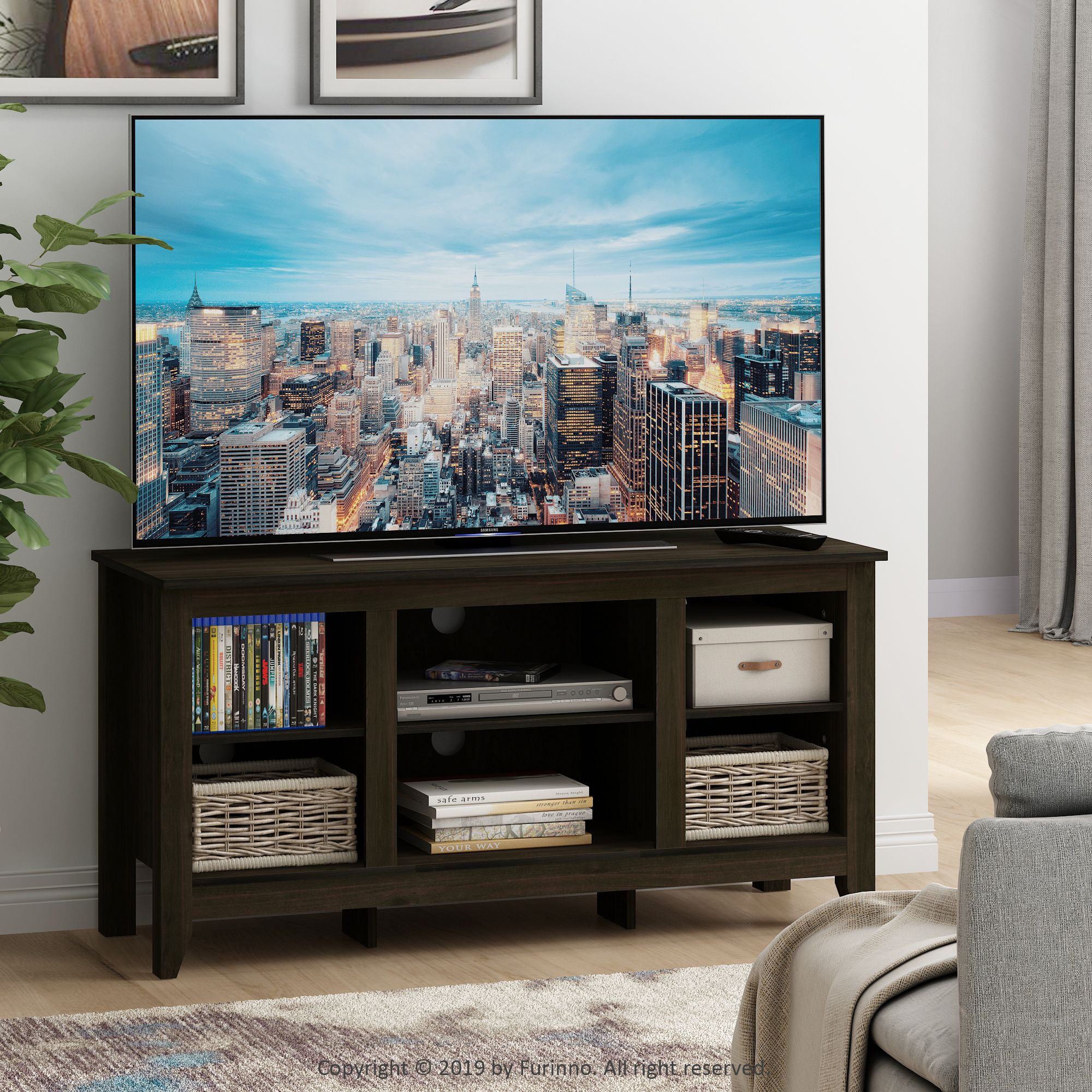 Furinno Jensen Tv Stand With Shelves, For Tv Up To 55 Inch Inside Expresso Tv Stands (View 4 of 15)