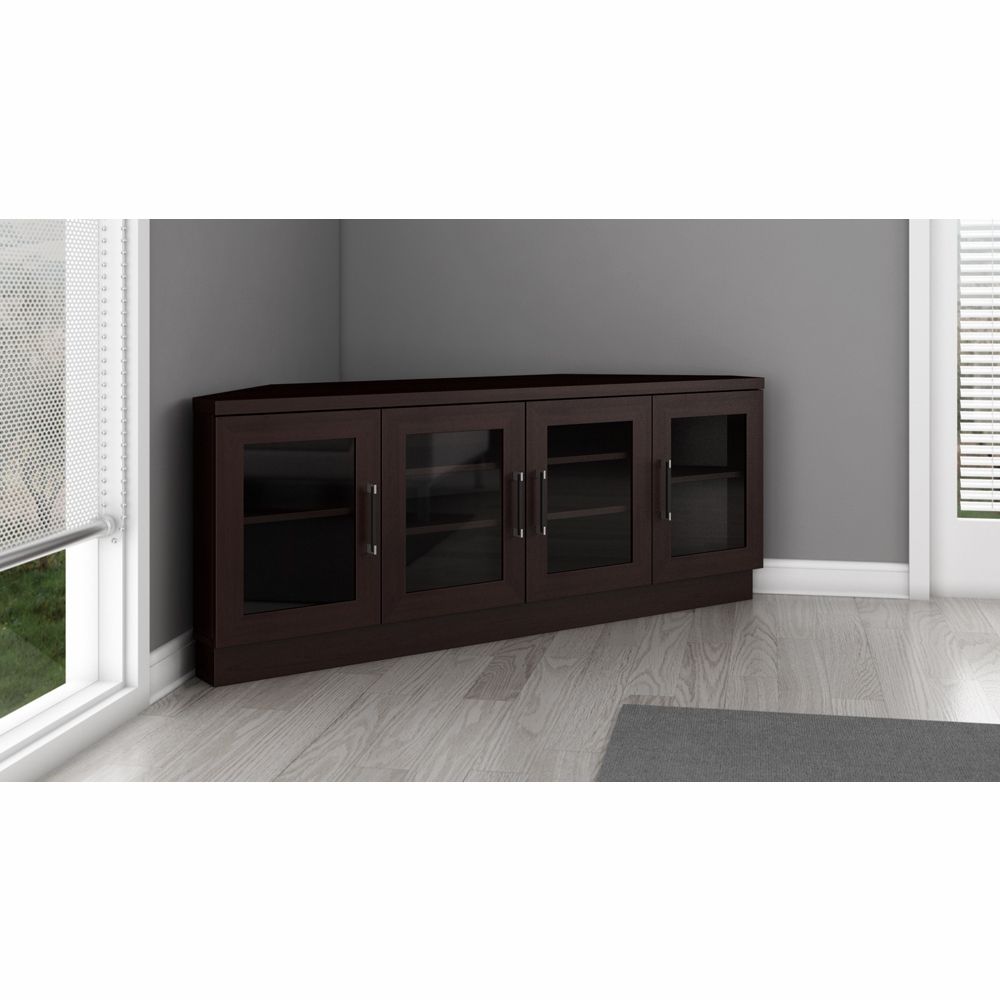 Furnitech – 60" Contemporary Corner Tv Stand Media Console In Contemporary Tv Stands For Flat Screens (View 4 of 15)