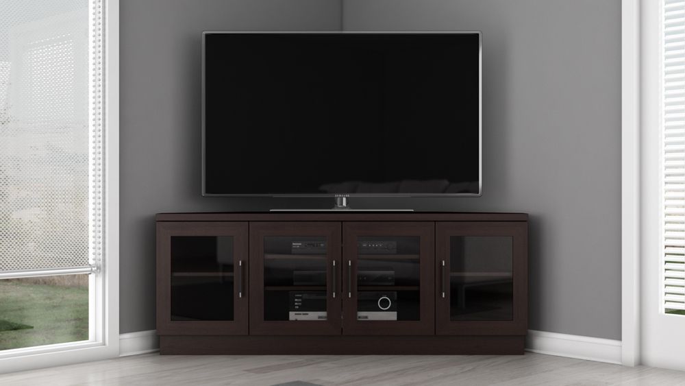 Furnitech – 60" Contemporary Corner Tv Stand Media Console Pertaining To Cheap Corner Tv Stands For Flat Screen (View 15 of 15)