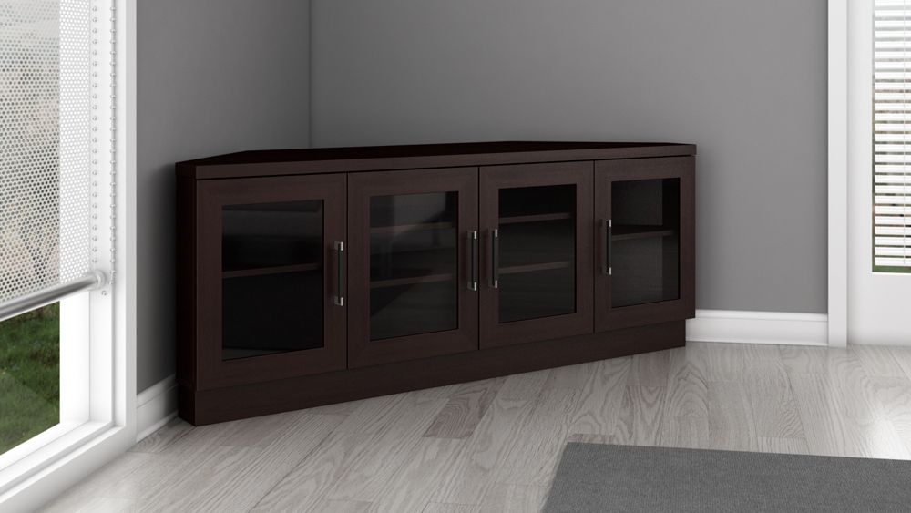 Furnitech – 60" Contemporary Corner Tv Stand Media Console Within Corner Tv Stands For 60 Inch Flat Screens (Photo 10 of 15)