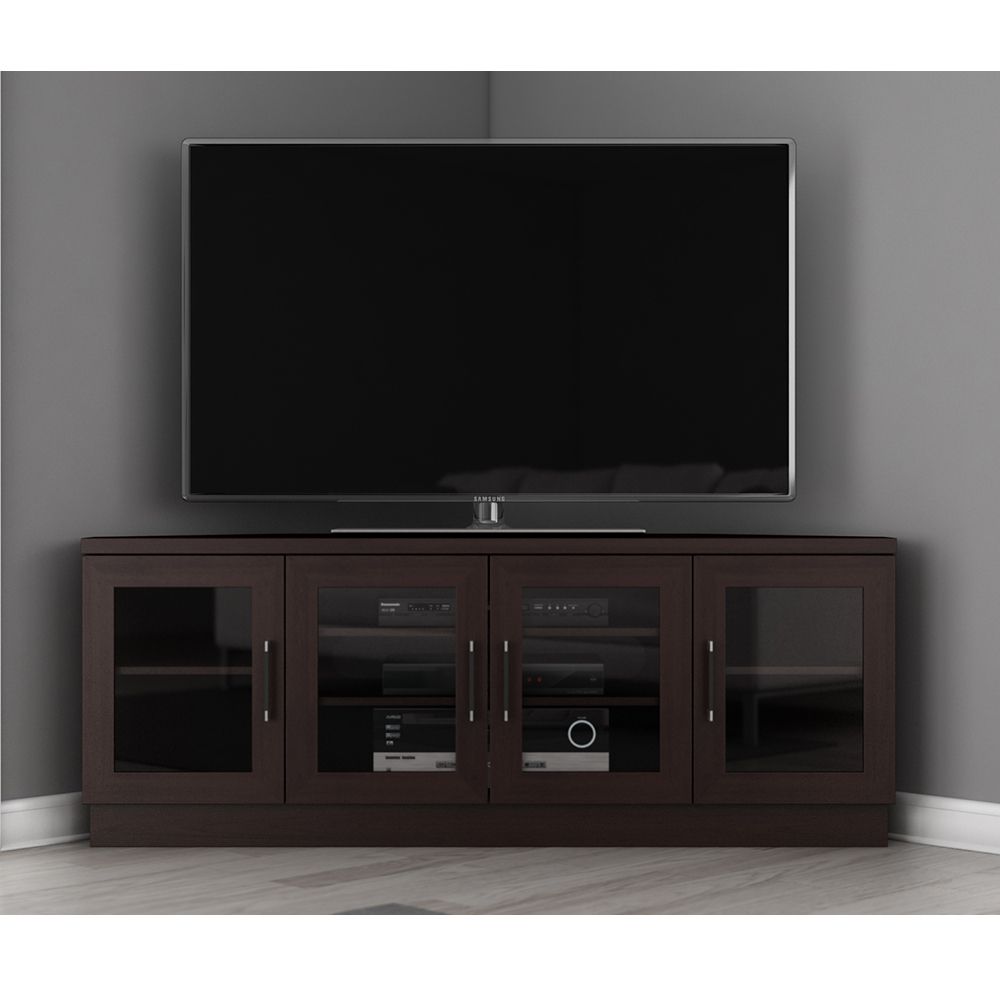 Furnitech Ft60cccw – Contemporary Corner Tv Stand Media Pertaining To Black Corner Tv Stands For Tvs Up To  (View 4 of 15)