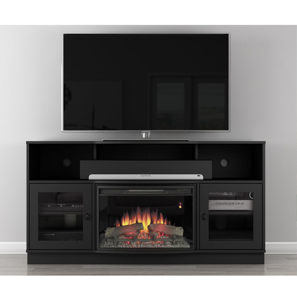 Furnitech Ft64fb Contemporary Tv Stand Console With Regarding Contemporary Black Tv Stands (View 5 of 15)