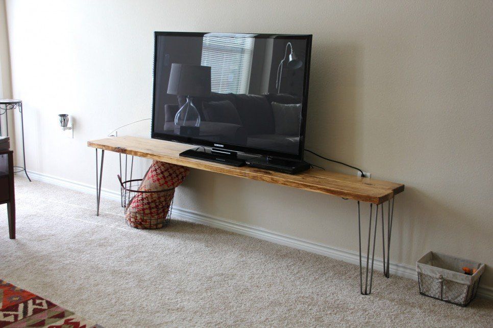Furniture, Cool Diy Narrow Wood Industrial Tv Stands With Within Industrial Tv Stands With Metal Legs Rustic Brown (View 4 of 15)