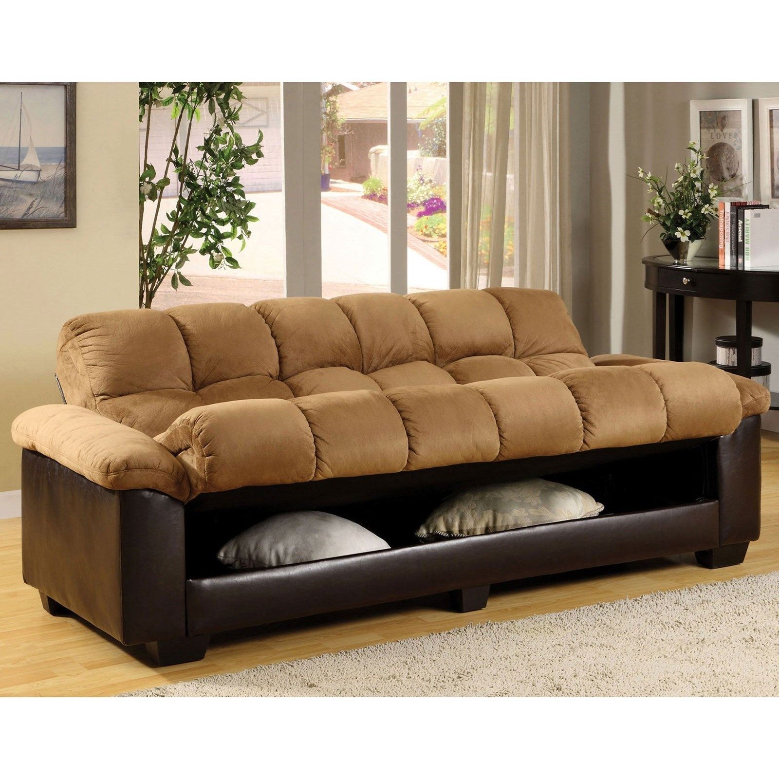 Furniture Of America Cozy Microfiber Futon Sofa Bed With Within Celine Sectional Futon Sofas With Storage Reclining Couch (Photo 13 of 15)