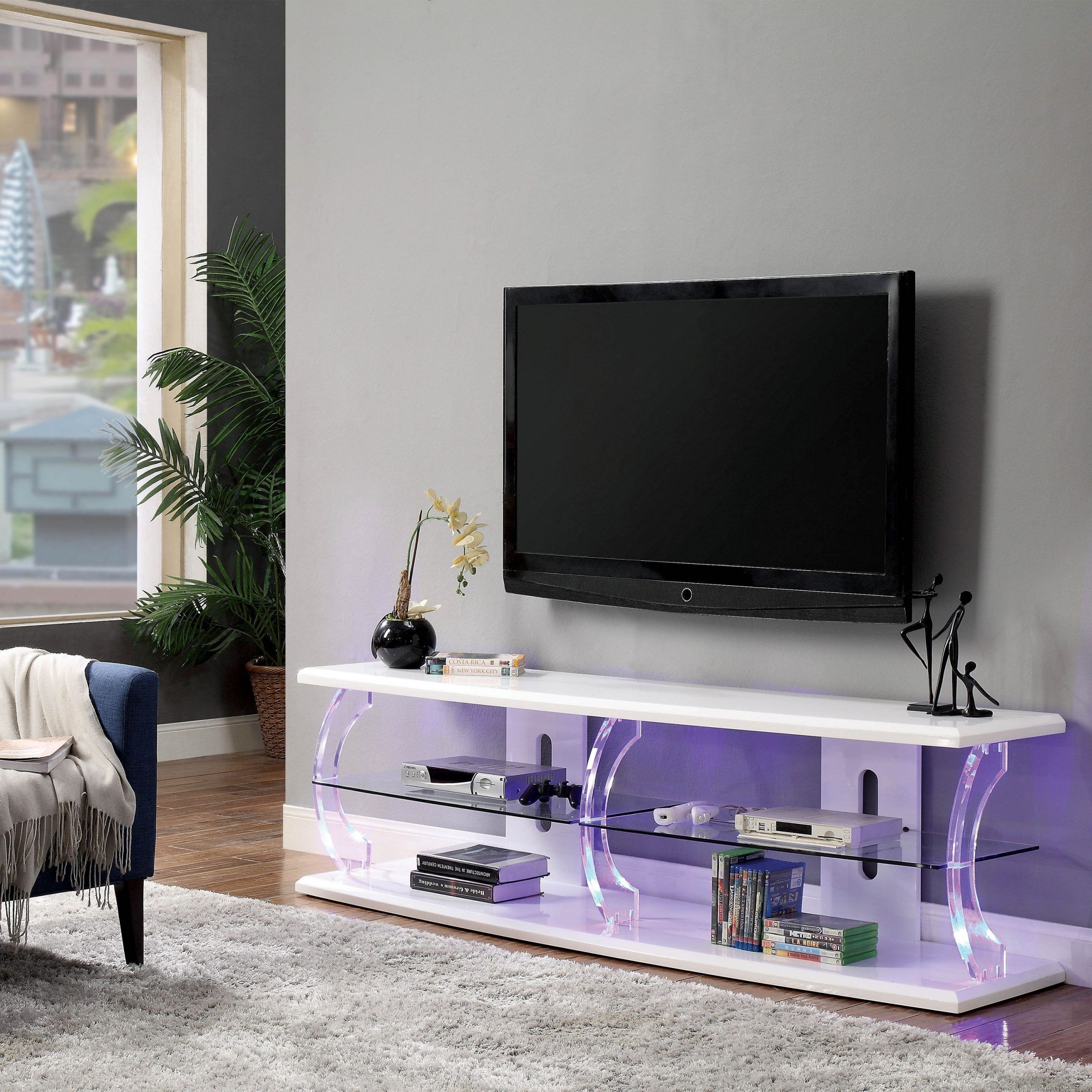 Furniture Of America Daley Modern White 60 Inch Led Tv Inside White Tv Stand Modern (Photo 4 of 15)