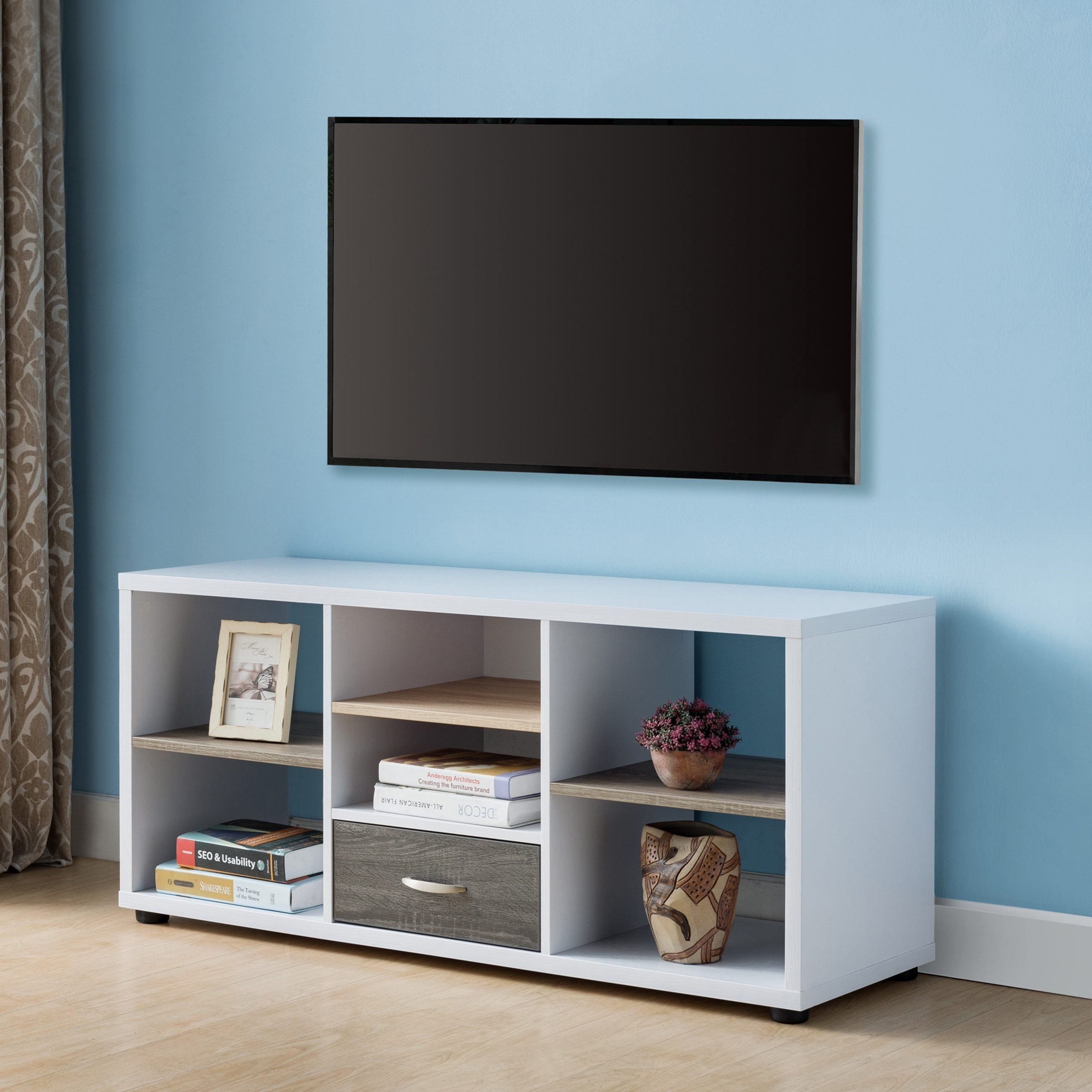 Furniture Of America Sven Modern 47 Inch White 6 Shelf Tv For Tv Stands White (View 9 of 15)