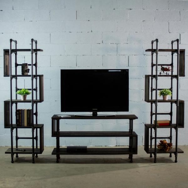 Furniture Pipeline Tucson Modern Industrial, Black Tv Intended For Modern Black Tv Stands On Wheels (View 7 of 15)
