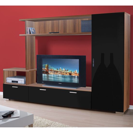 Furnitureinfashion Added Focus High Gloss Black And Walnut With Walnut And Black Gloss Tv Unit (View 11 of 15)