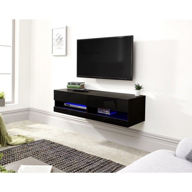 Galicia Wall Mounted Black Gloss Tv Unit With Led – 120 Cm Inside Galicia 180cm Led Wide Wall Tv Unit Stands (Photo 14 of 15)