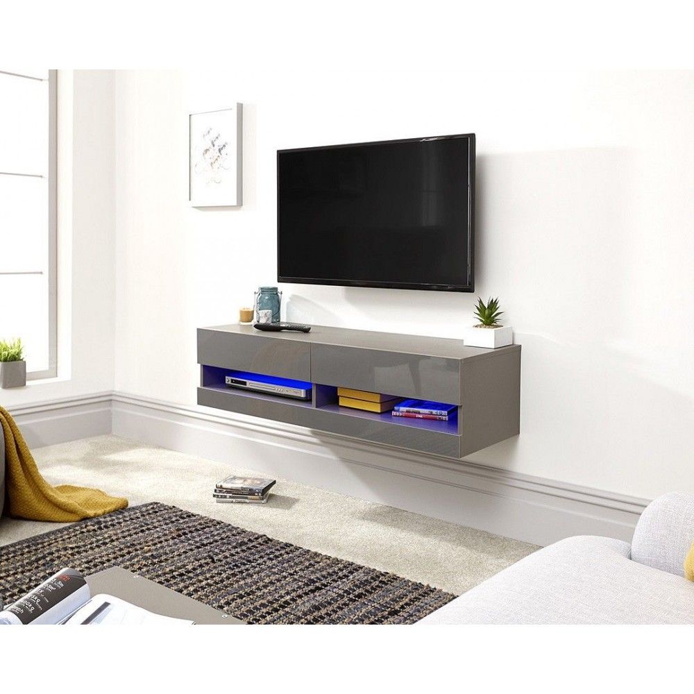 Galicia Wall Mounted Grey Gloss Tv Unit With Led – 120 Cm For Galicia 180cm Led Wide Wall Tv Unit Stands (Photo 7 of 15)