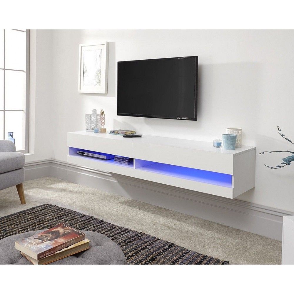 Galicia Wall Mounted White Gloss Tv Unit With Led – 180 Cm With Galicia 180cm Led Wide Wall Tv Unit Stands (Photo 9 of 15)