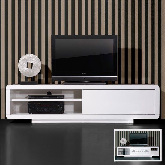 Genesis Plasma Tv Stand In White High Gloss With Sliding Intended For White High Gloss Tv Stands (View 12 of 15)