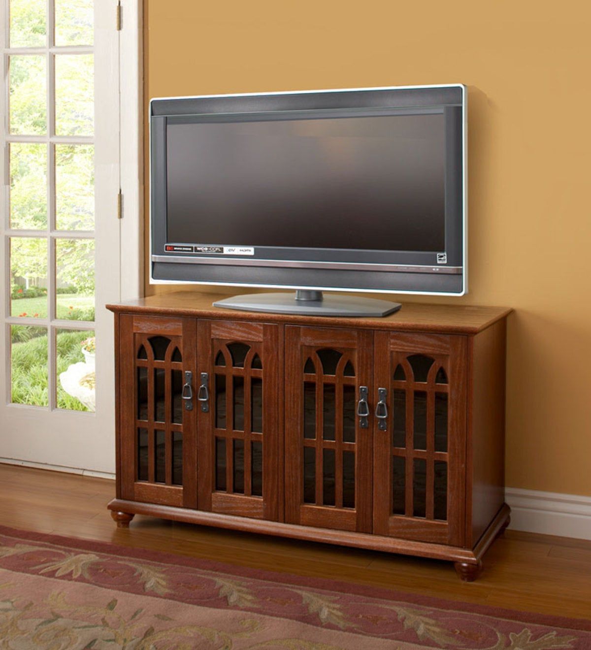 Glass Door Mission Style Flat Panel & Plasma Tv Cabinet Intended For Narrow Tv Stands For Flat Screens (Photo 11 of 15)