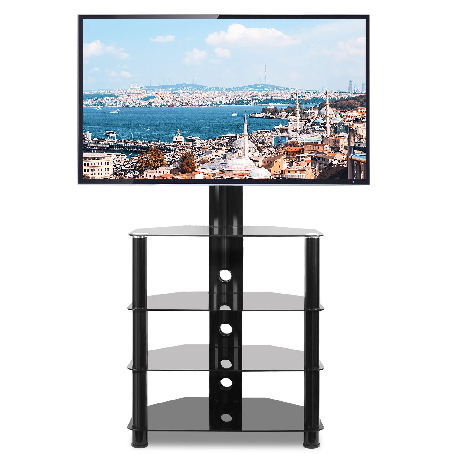Glass Tv Stand For 32" 55" Black Flat Panel Screen Tvs In Corner Tv Stands For 46 Inch Flat Screen (View 15 of 15)