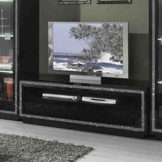 Gloria Tv Stand In Black High Gloss With Crystal Details In Red Gloss Tv Stands (View 12 of 15)