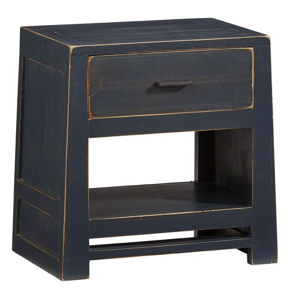 Gracie Oaks Aegon 1 – Drawer Solid Wood Nightstand In Navy Pertaining To Gracie Navy Sofas (View 3 of 15)