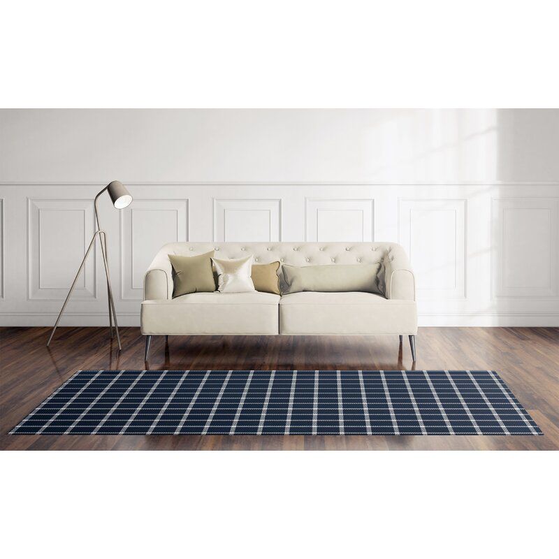 Gracie Oaks Hrahad Plaid Navy Blue Area Rug | Wayfair Intended For Gracie Navy Sofas (View 1 of 15)
