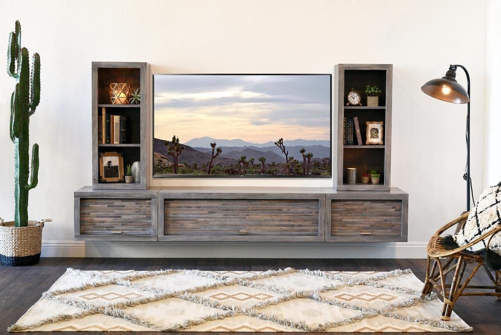 Gray Floating Tv Stand Modern Wall Mount Entertainment Pertaining To Wall Mounted Tv Racks (View 13 of 15)