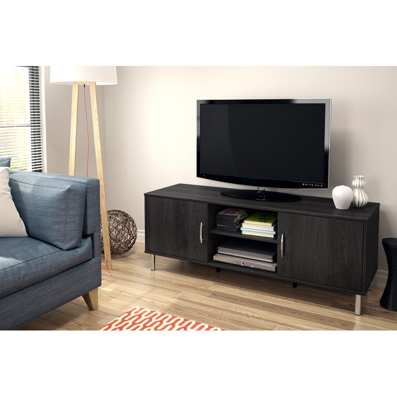 Gray Oak Tv Stand With Doors – Renta | Rc Willey Furniture Pertaining To Oak Tv Cabinets With Doors (View 7 of 15)