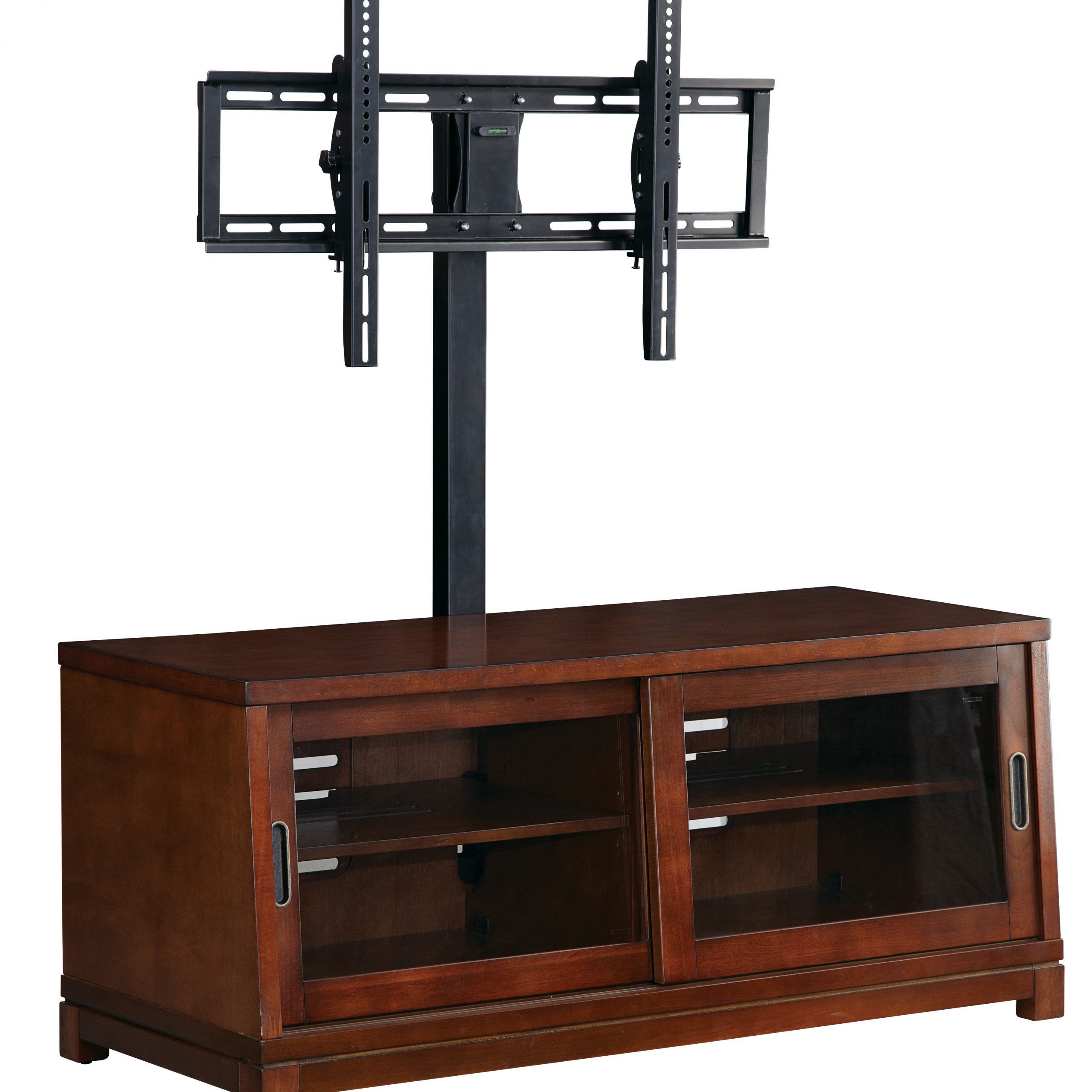 Grayson Black Cider Wood Metal Tv Stand W/swivel & Tild Tv In Bracketed Tv Stands (View 7 of 15)