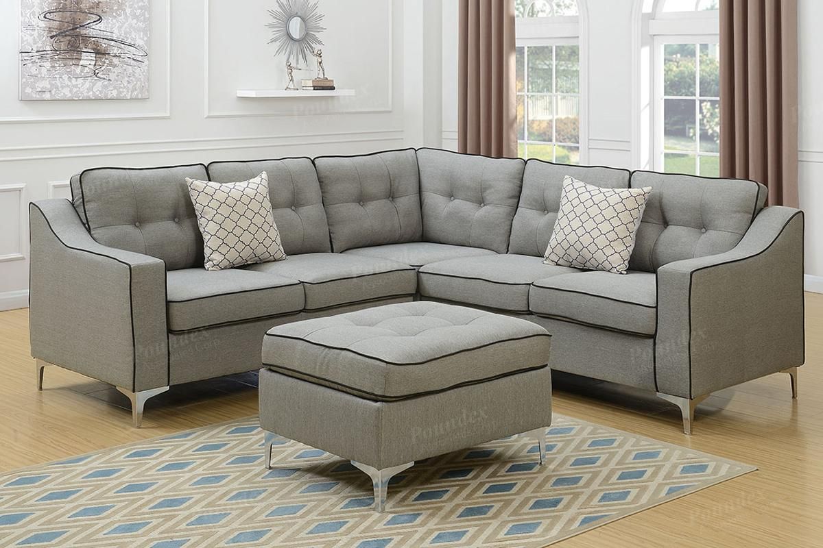 Grey Fabric Sectional Sofa And Ottoman – Steal A Sofa Intended For Sectional Sofas In Gray (Photo 12 of 15)