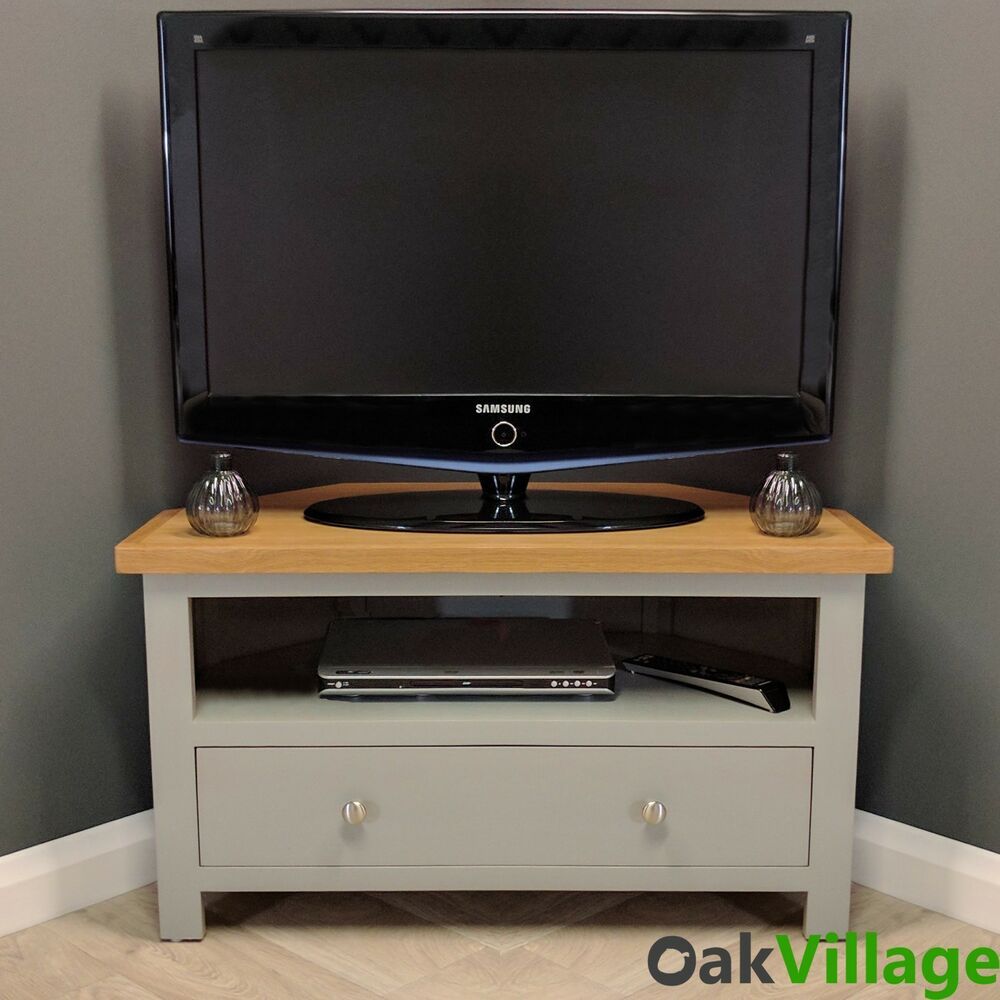 Grey Painted Corner Tv Unit Oak / Grey Media Cabinet With Painted Corner Tv Cabinets (Photo 9 of 15)