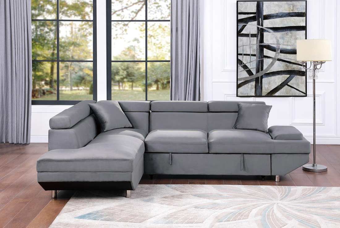 Grey Velvet Sectional Sofa Bed He Cruise | Sofa Beds In Sectional Sofas In Gray (Photo 9 of 15)
