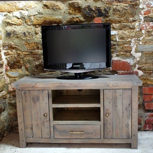 Grey Washed Rustic Recycled Wood Tv Unit From Curiosity With Regard To Tv Stands With Table Storage Cabinet In Rustic Gray Wash (Photo 14 of 15)