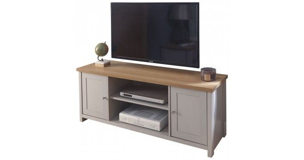 Grey With Oak Top Lancaster Large 2 Door Shelf Storage Tv Pertaining To Lancaster Corner Tv Stands (Photo 11 of 15)