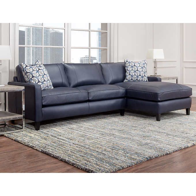 Griffith Top Grain Leather Sectional, Navy Blue | Leather With Regard To Molnar Upholstered Sectional Sofas Blue/gray (Photo 7 of 15)