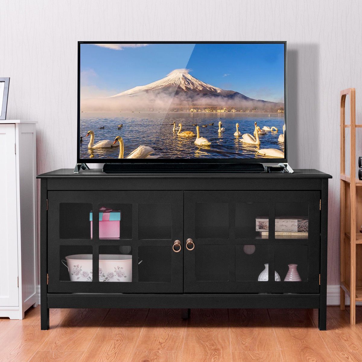 Gymax 50'' Tv Stand Modern Wood Storage Console With Contemporary Black Tv Stands (View 4 of 15)