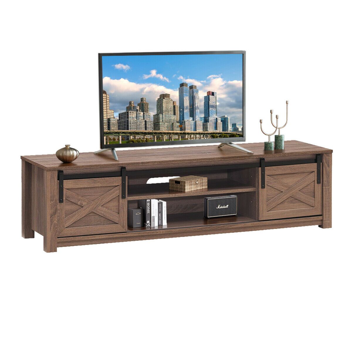 Gymax Sliding Barn Door Tv Stand For Tv's Up To 65 Intended For Tv Mount And Tv Stands For Tvs Up To 65" (View 6 of 15)